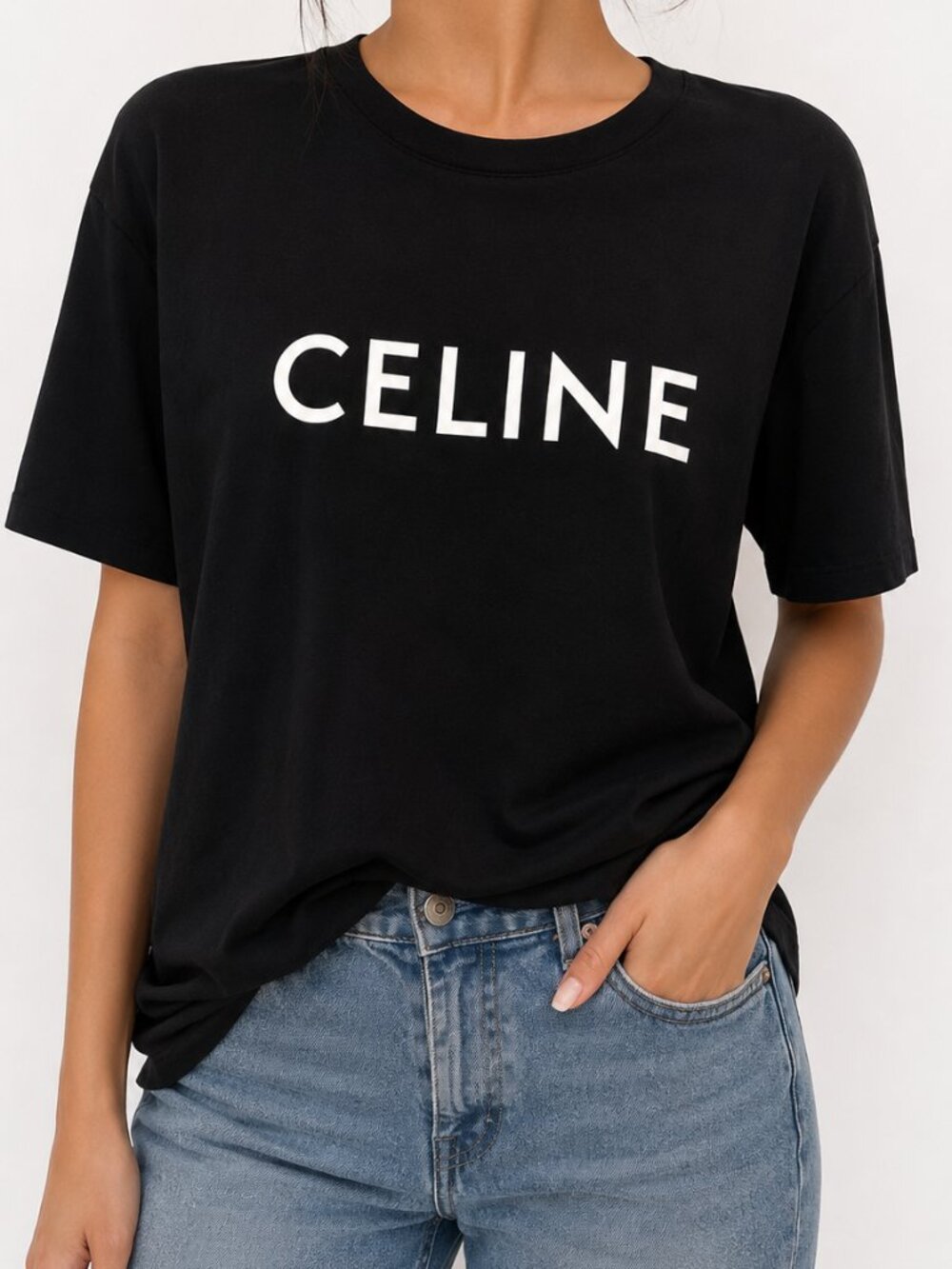 Celine Loose T-Shirt Cotton Jersey Black/White Screen Print